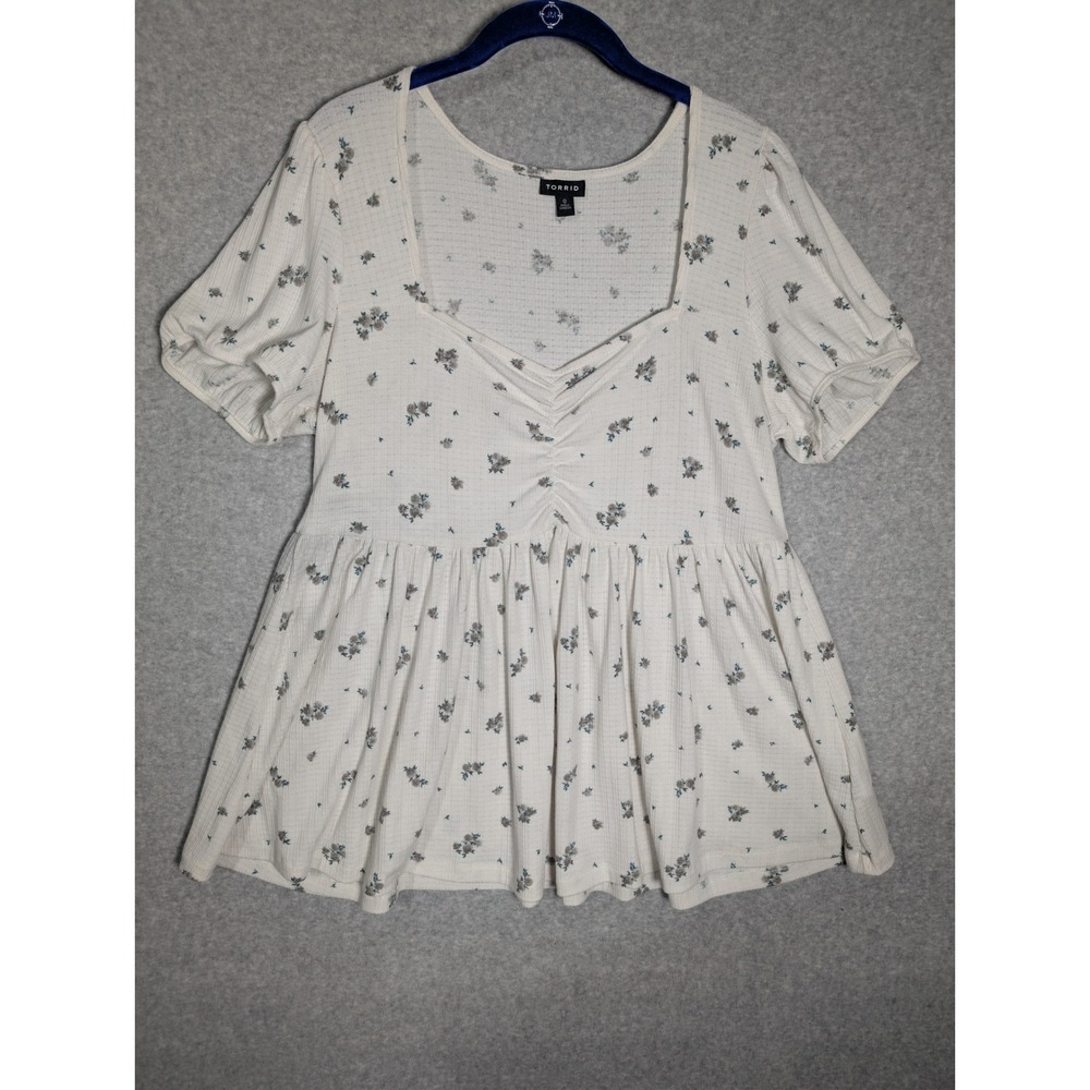 Torrid Womens Babydoll Top Sweetheart White Neck Ditsy Floral Size 0 Large S